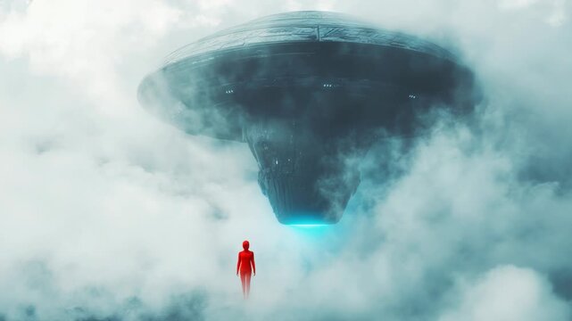 A person standing in front of a large cloud formation, possibly symbolic or metaphoric