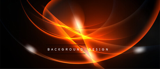 Abstract orange lines create dynamic flow. Bright center draws attention against dark backdrop. Modern design element.