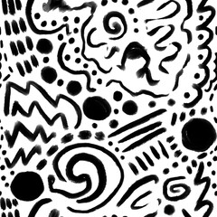 Abstract Hand Drawing Watercolor Brush Strokes Boho Ethnic Geometric Shapes Seamless Pattern Isolated Background