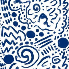 Abstract Hand Drawing Watercolor Brush Strokes Boho Ethnic Geometric Shapes Seamless Pattern Isolated Background