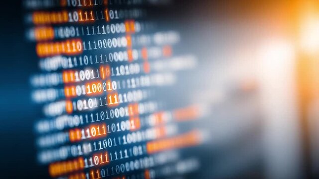 Digital Code in Focus: An illuminated digital code sequence, the backbone of modern technology, intricately woven across the screen with a captivating visual display