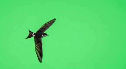 Bird in Flight on Green Screen for Digital Design