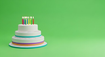 Birthday Cake with Candles on Green Screen for Celebrations