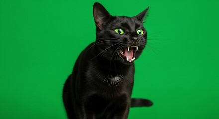 Black Cat on Green Screen for Advertising Purposes