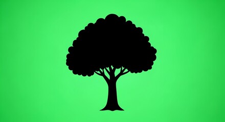 Black Tree Silhouette on Green Screen for Digital Design