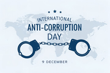 International Anti-Corruption Day graphic with handcuffs and world map background, dated December 9 generative ai