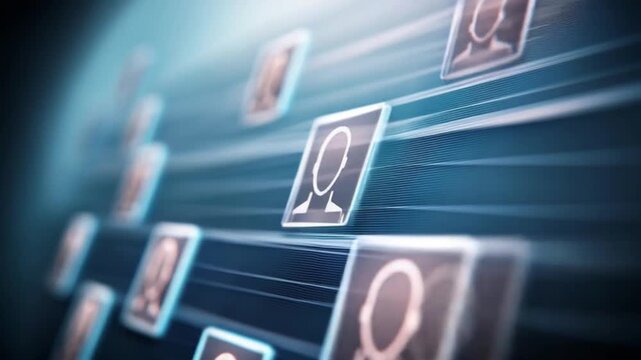 Digital Connections: An abstract, high-tech depiction of interconnected profiles, representing networking, global communication and social interaction.