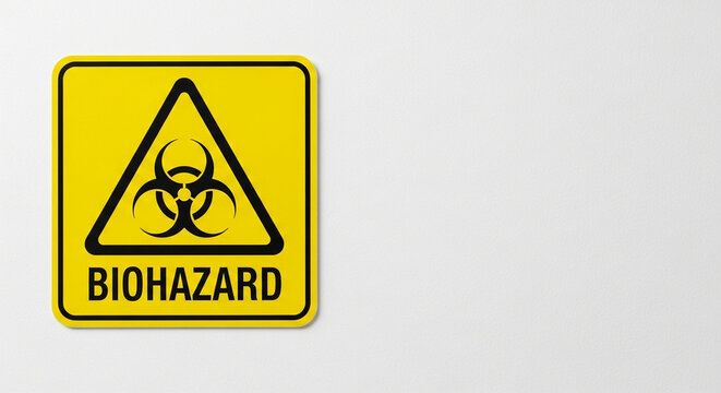 Biohazard warning sign in yellow color on white background  