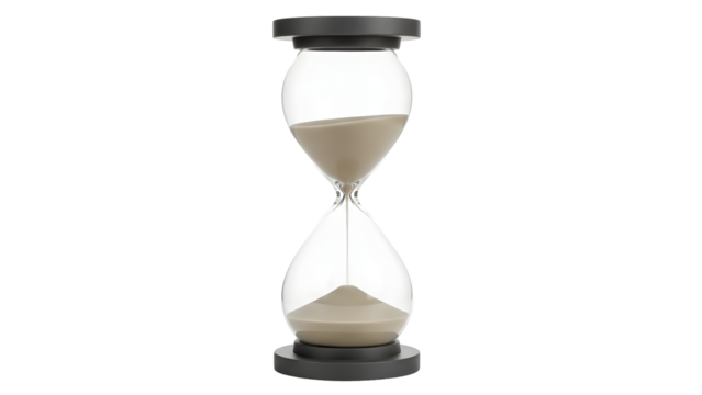 Hourglass with sand flowing against a black background
