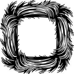 Black and white square frame made of stylized flowing hair