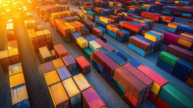 Overhead shot of shipping containers in a vast yard - Powered by Adobe