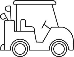 Golf cart outline style icon isolated on transparent background, electric transport vehicle symbol, side view vector illustrations, isolated simple flat design.