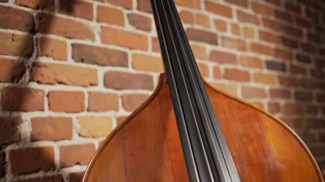 Classical Wooden Cello Against Rustic Brick Wall Background