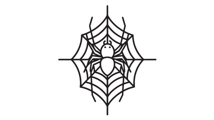 a detailed black and white illustration showcases a spider positioned at the central point of a geometrically precise and intricately designed spiderweb Halloween