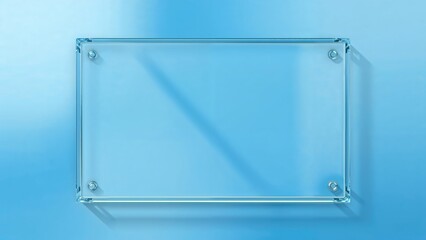 A clear glass plaque on a blue background.