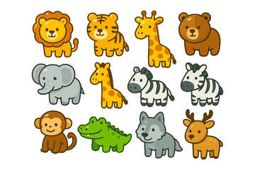 Fototapeta premium Cute cartoon safari and jungle animals collection for kids and educational materials