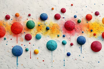Colorful orbs float in painterly abstract art, with textured background and drip details