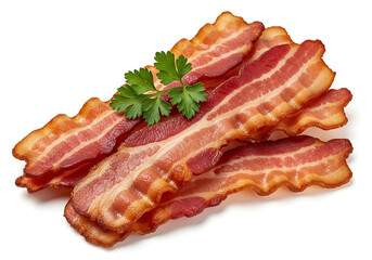 Obraz premium Crispy cooked bacon strips with fresh parsley garnish
