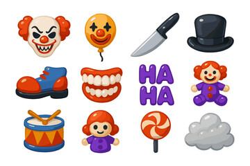 Fototapeta premium Colorful circus and clown-themed elements set