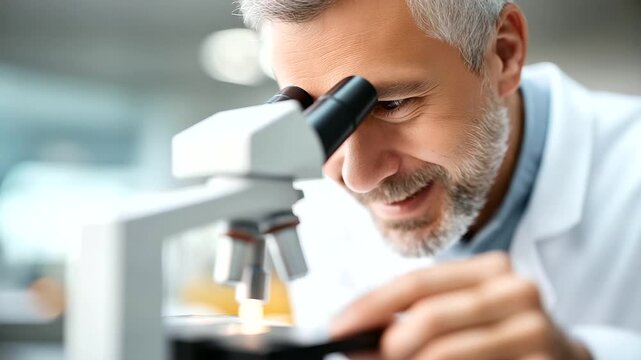 Focused scientist working meticulously in defocused modern lab, faceless research dedication, laboratory visualization detail, blurred equipment background, scientific concept, res