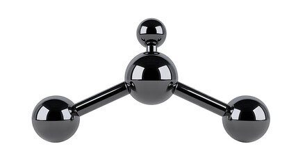 Molecule model black glossy isolated three atoms connected by rods simple structure science chemistry education modern style