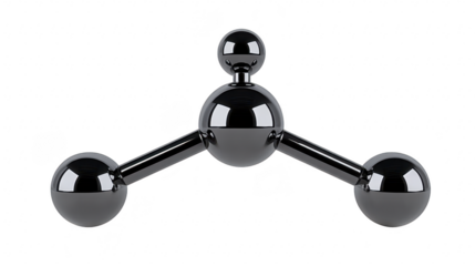 Molecule model black glossy isolated three atoms connected by rods simple structure science chemistry education modern style