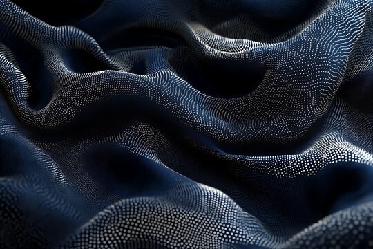 Dark blue particles form an undulating wave pattern creating a modern textured surface with digital movement - Powered by Adobe