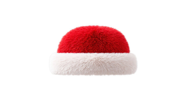 Red fur hat with white trim, festive winter accessory, soft texture, holiday season, cheerful and cozy style, isolated on transparency background