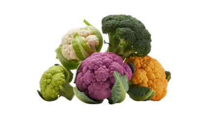 Group Of Cauliflower Broccoli Different Color Vegetable Organic Food Isolated On Transparent Background Freshness Healthy Diet Nutrition Ingredient