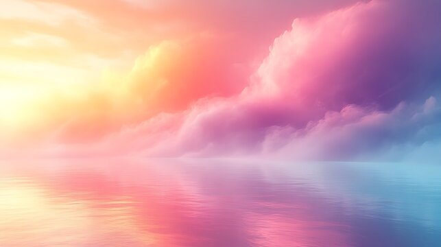 Dreamy horizon art print Soft pastel sky reflecting on tranquil water, ideal modern décor - Powered by Adobe