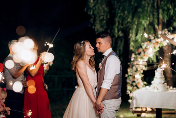 newlyweds at a wedding of sparklers