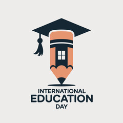 International education day concept with a creative design featuring a pencil wearing a graduation cap, symbolizing learning and academic achievement
