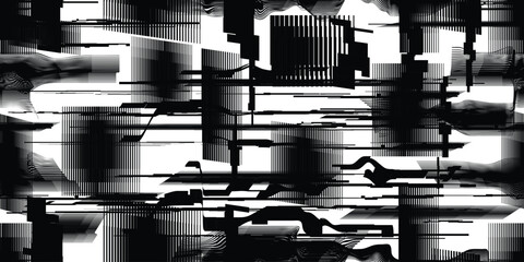 Fototapeta na wymiar Glitch distorted grungy abstract technology lines . Glitched lines seamless pattern texture. Grange shapes .Grunge textured . Vector stripes.Screen print endless pattern texture
