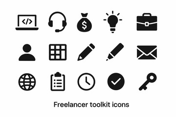Essential freelancer toolkit icons for productivity and efficiency