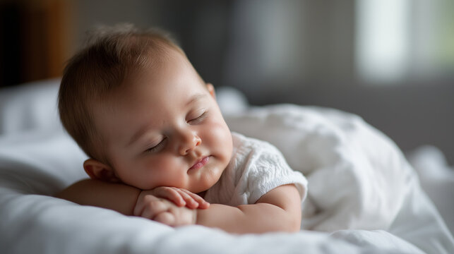 Infant sleeping on tummy time position faceless newborn defocused soft background baby development milestone adorable health care scene early childhood growth visualization - Powered by Adobe