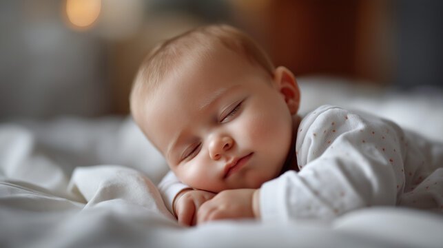 Infant sleeping on tummy time position faceless newborn defocused soft background baby development milestone adorable health care scene early childhood growth visualization