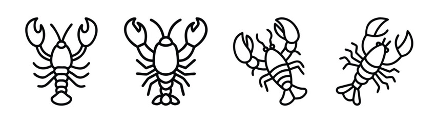 Four lobster vector illustrations seafood design element crustacean sea animal outline drawing clip art graphic 