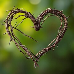 Twigs and branches loosely tied into a heart shape, representing nature's embrace,  forest,  organic