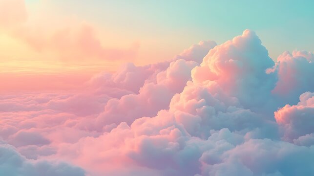 Ethereal sky view featuring pink fluffy clouds against a soft gradient background texture - Powered by Adobe