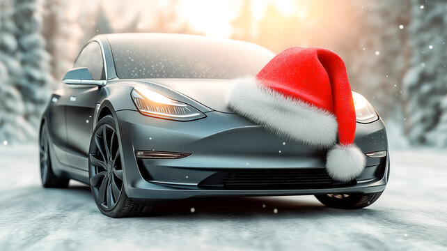 Car in the snow with a voluminous cap