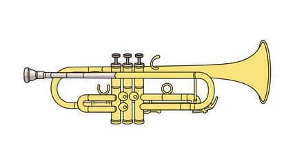 Naklejka premium A detailed illustration of a brass trumpet, a musical instrument known for its bright and powerful sound, on a white background.