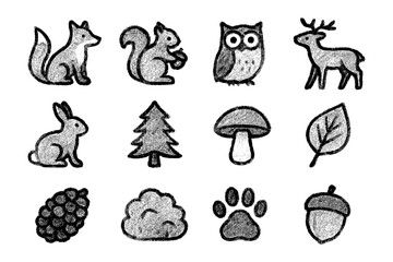Chalk style forest animals and nature icons for autumn design projects