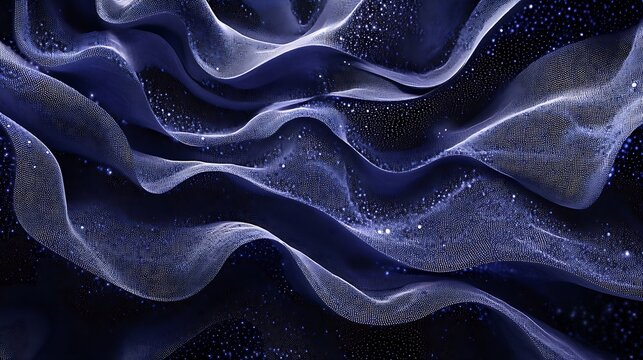 Flowing mesh of sparkling violet particles creating dynamic waves and subtle light effects across the frame
