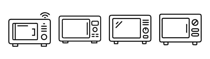 Microwave ovens vector illustration kitchen appliances cooking food heating technology microwaves set