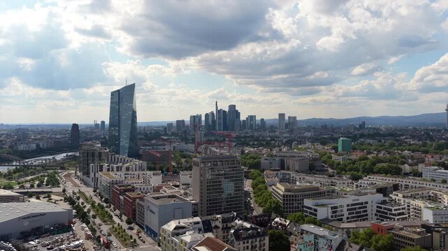 Stunning view of Frankfurt am Main, Germany, showcasing iconic European Central Bank headquarters and the renowned city skyline