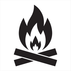 Campfire icon simple black and white illustration of a burning fire