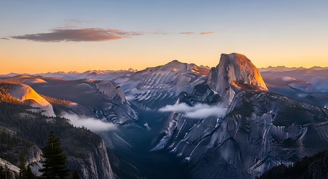 Half dome at yosemite national park during a beautiful sunset in california