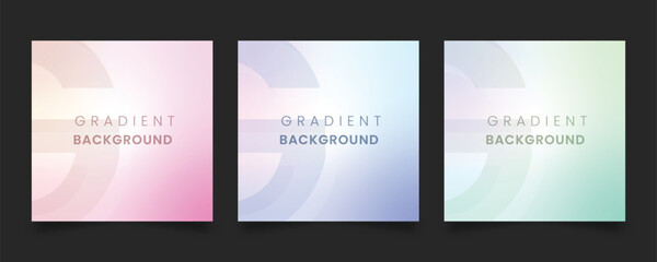 Vector collection of abstract square layouts featuring minimalist radial blurs and round overlays. Ideal for Instagram posts, cosmetic branding or corporate presentation slides.