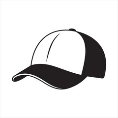 Monochrome illustration of a baseball cap with simple lines and shading