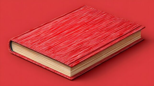 Textured vibrant red hardcover volume rests diagonally on a solid red background - Powered by Adobe